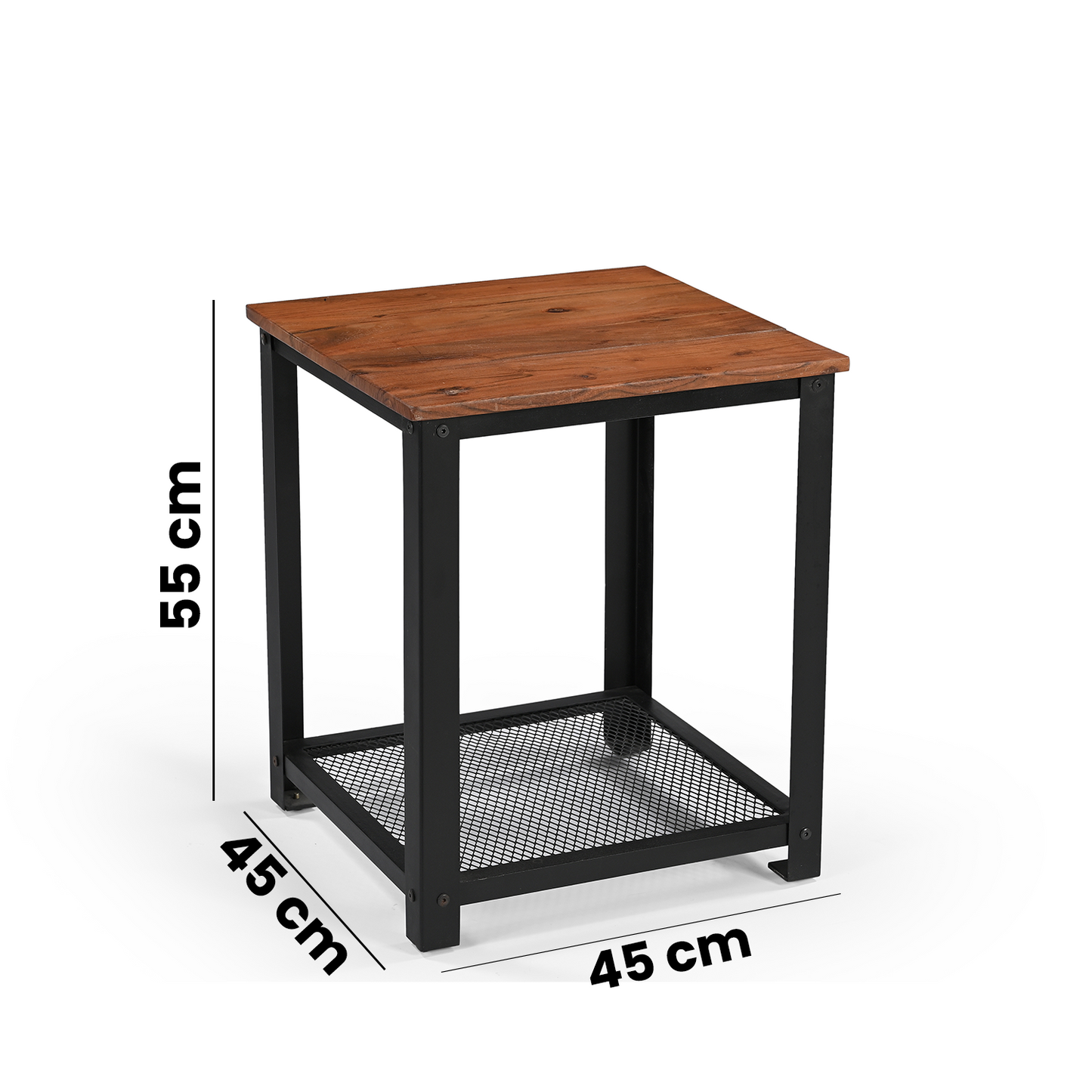 Vintage Industrial Side Table – Brown & Black, 2-Tier with Mesh Shelf | Compact & Sturdy