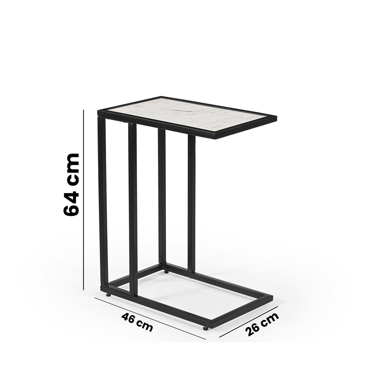 Modern Minimalist Side Table – White Marble Top & Black Metal Frame