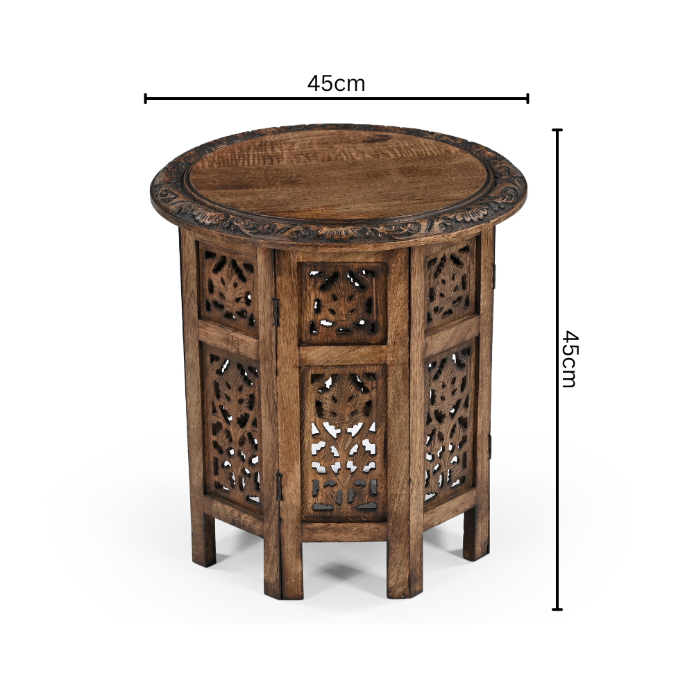 Handcrafted Wooden Side Table with Lattice Pattern – Round, 45cm