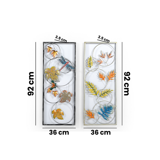 Wanddeko aus Metall mit Blatt- und Insektenmotiven, 92x36 cm, nachhaltiges Mangoholz-Design