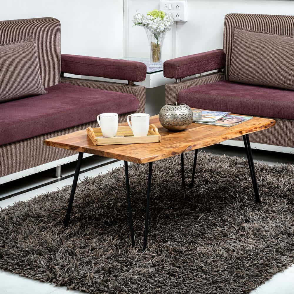 Table basse rustique en bois récupéré – Pieds en épingle à cheveux industriels