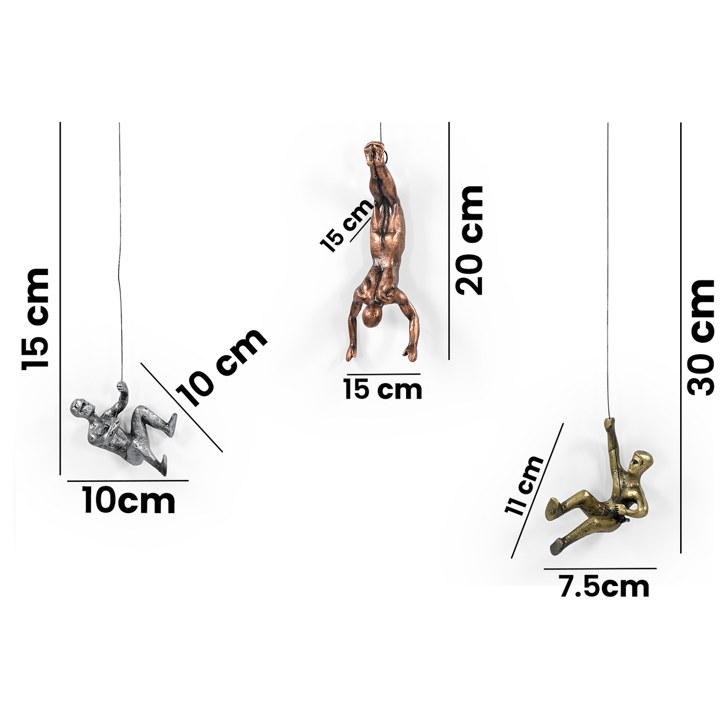 Men Climbing Wall Sculpture (Set of 3), Made of Iron - Perfect Home Decor, Gift, Handmade and Finished in Copper, Bronze, and Silver Colour.