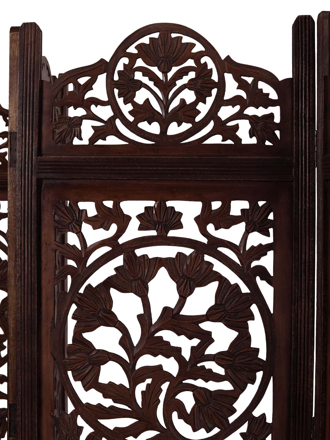 Élégant paravent artisanal en bois de manguier et MDF – Paravent à 3 panneaux avec sculptures florales