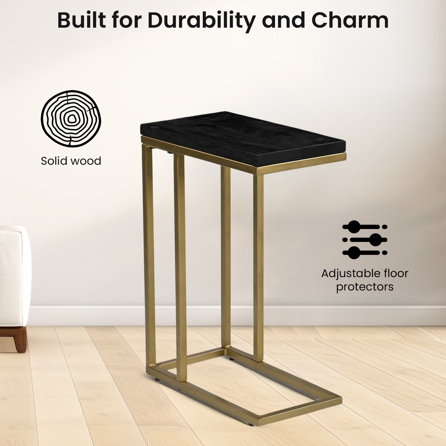 Elegant Gold Side Table with Metal Frame – 61cm Height | Versatile & Durable