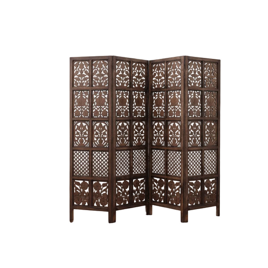 Raumteiler Holz – Handgefertigter 5-Panel Mangoholz Paravent (254×3×180 cm) Marudhara