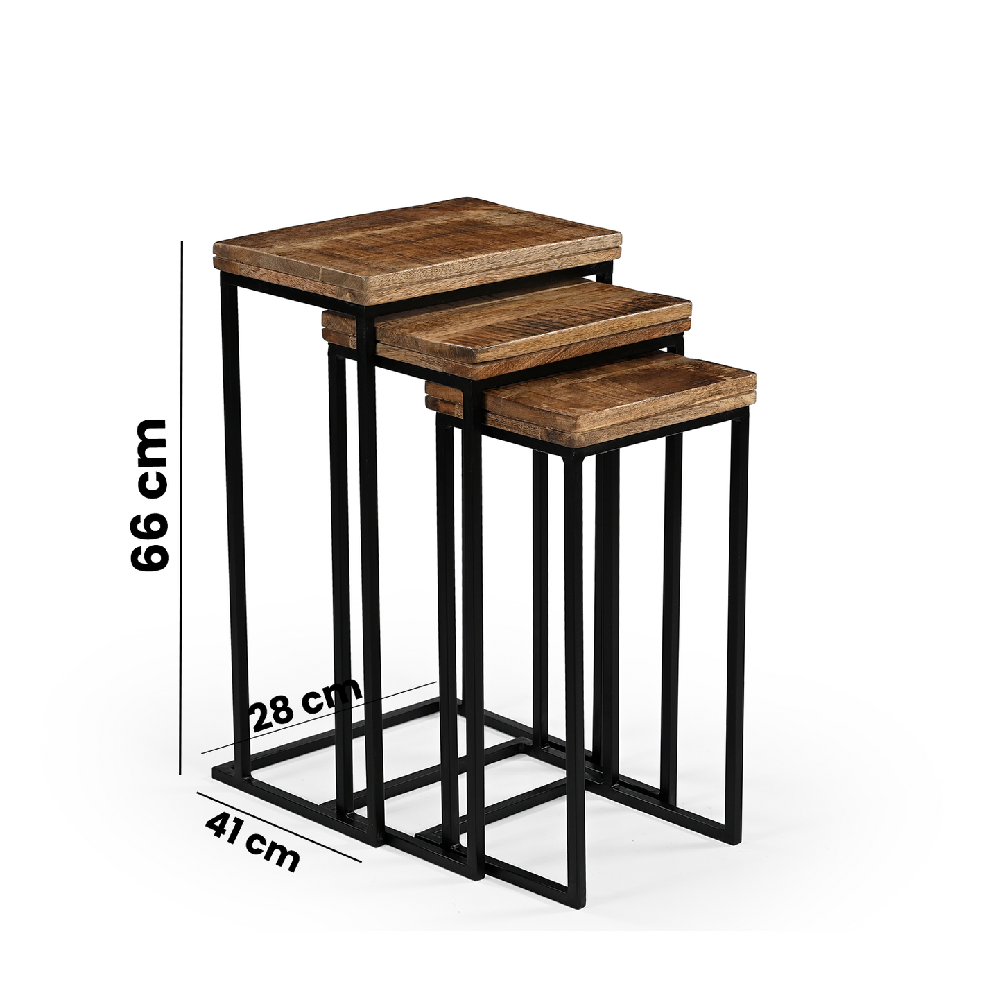 Set mit Beistelltischen im Industrial Chic – Akzenttische aus Metall und Holz (3 Stück)