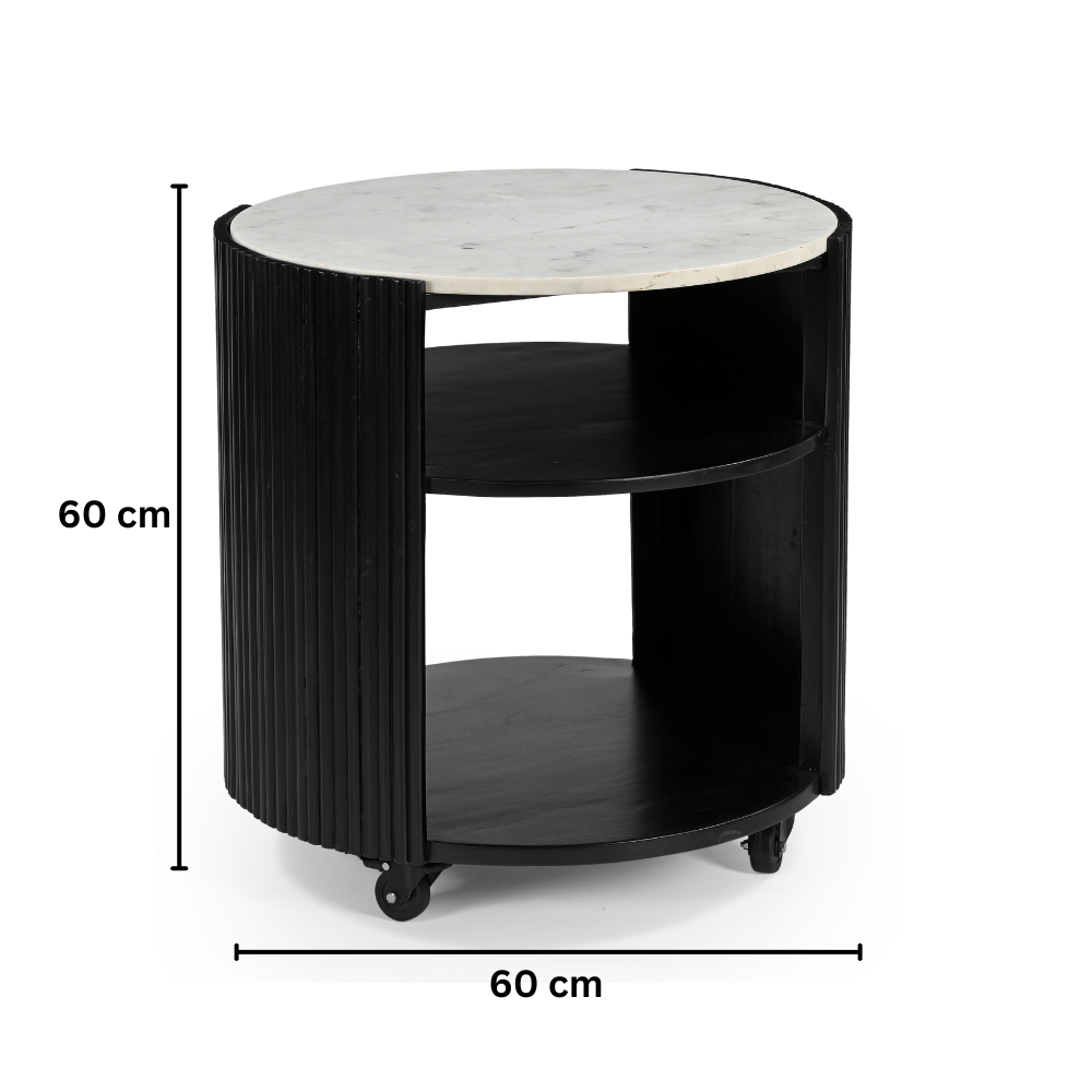 Modern Round Side Table with Marble Top & Black Wooden Legs – Elegant Accent Table iAnanas