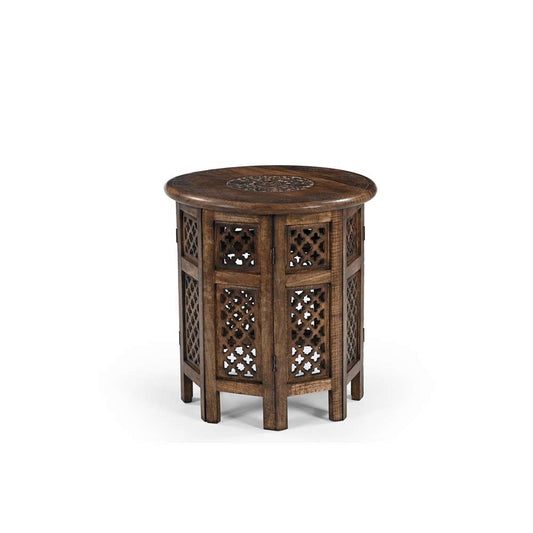 Handgefertigter Beistelltisch aus Holz mit Gittermuster – rund, 45 cm