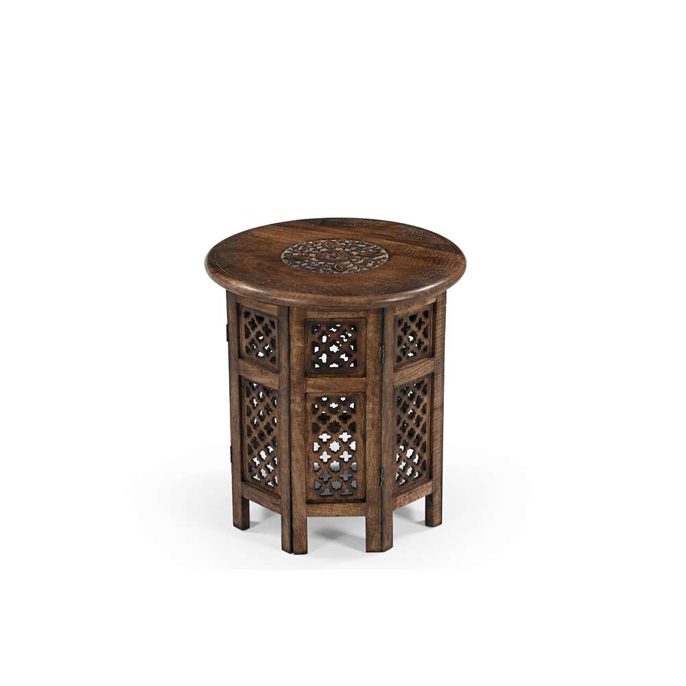 Handcrafted Wooden Side Table with Lattice Pattern – Round, 45cm