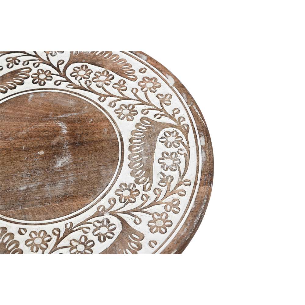 Round Antique-Style Carved Wood Side Table – Handcrafted Vintage Design