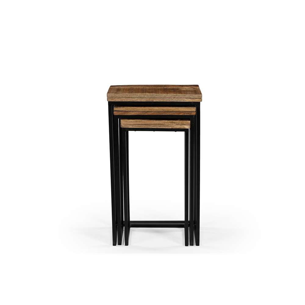 Set mit Beistelltischen im Industrial Chic – Akzenttische aus Metall und Holz (3 Stück)