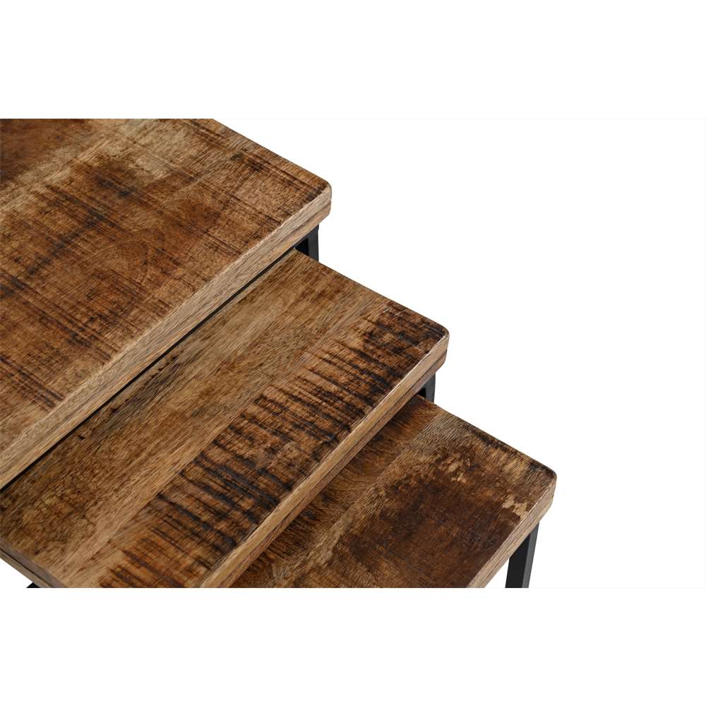 Set mit Beistelltischen im Industrial Chic – Akzenttische aus Metall und Holz (3 Stück)