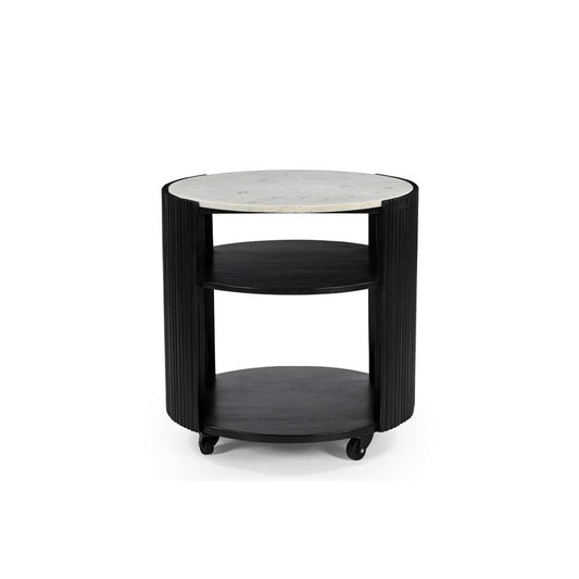 Modern Round Side Table with Marble Top & Black Wooden Legs – Elegant Accent Table iAnanas