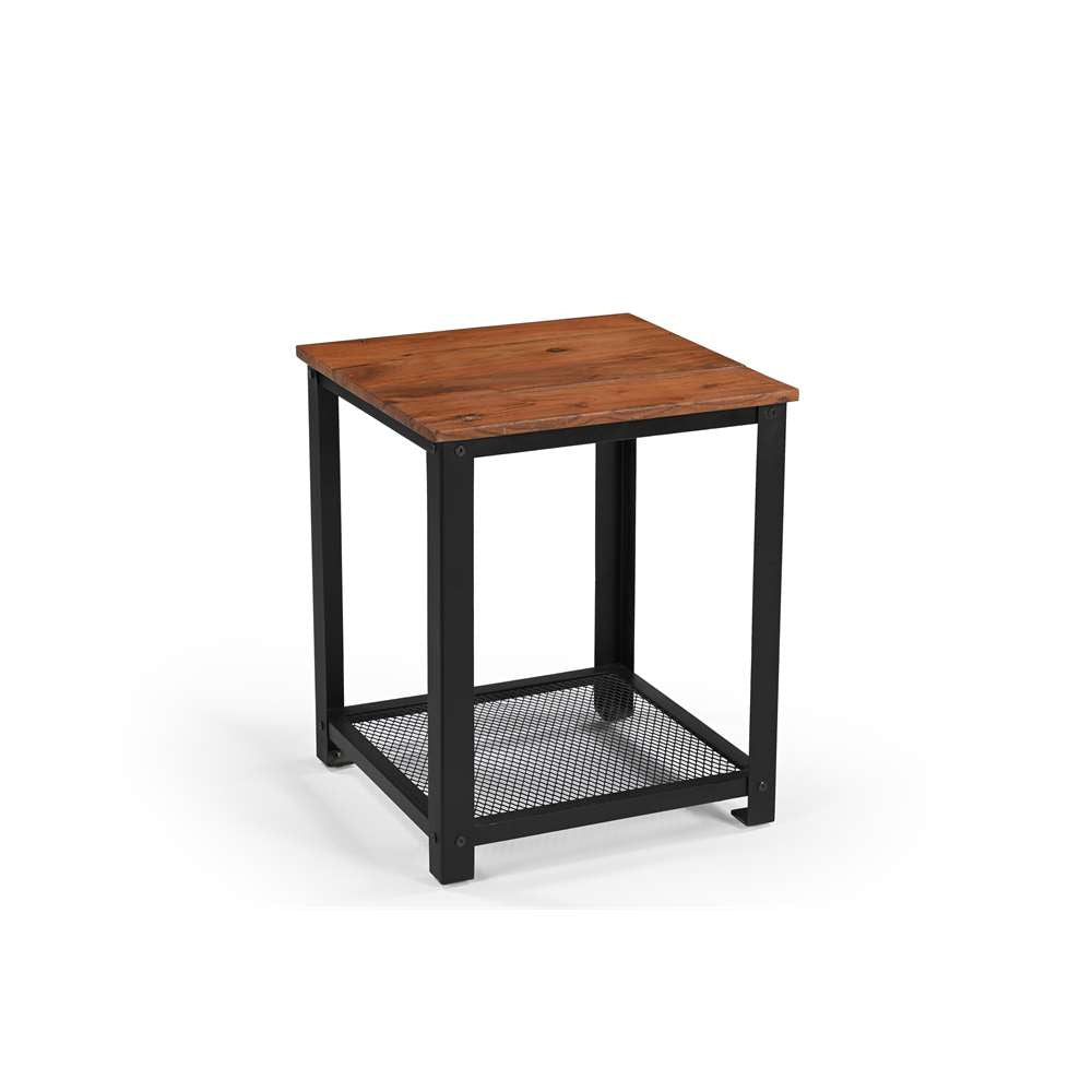 Vintage Industrial Side Table – Brown & Black, 2-Tier with Mesh Shelf | Compact & Sturdy