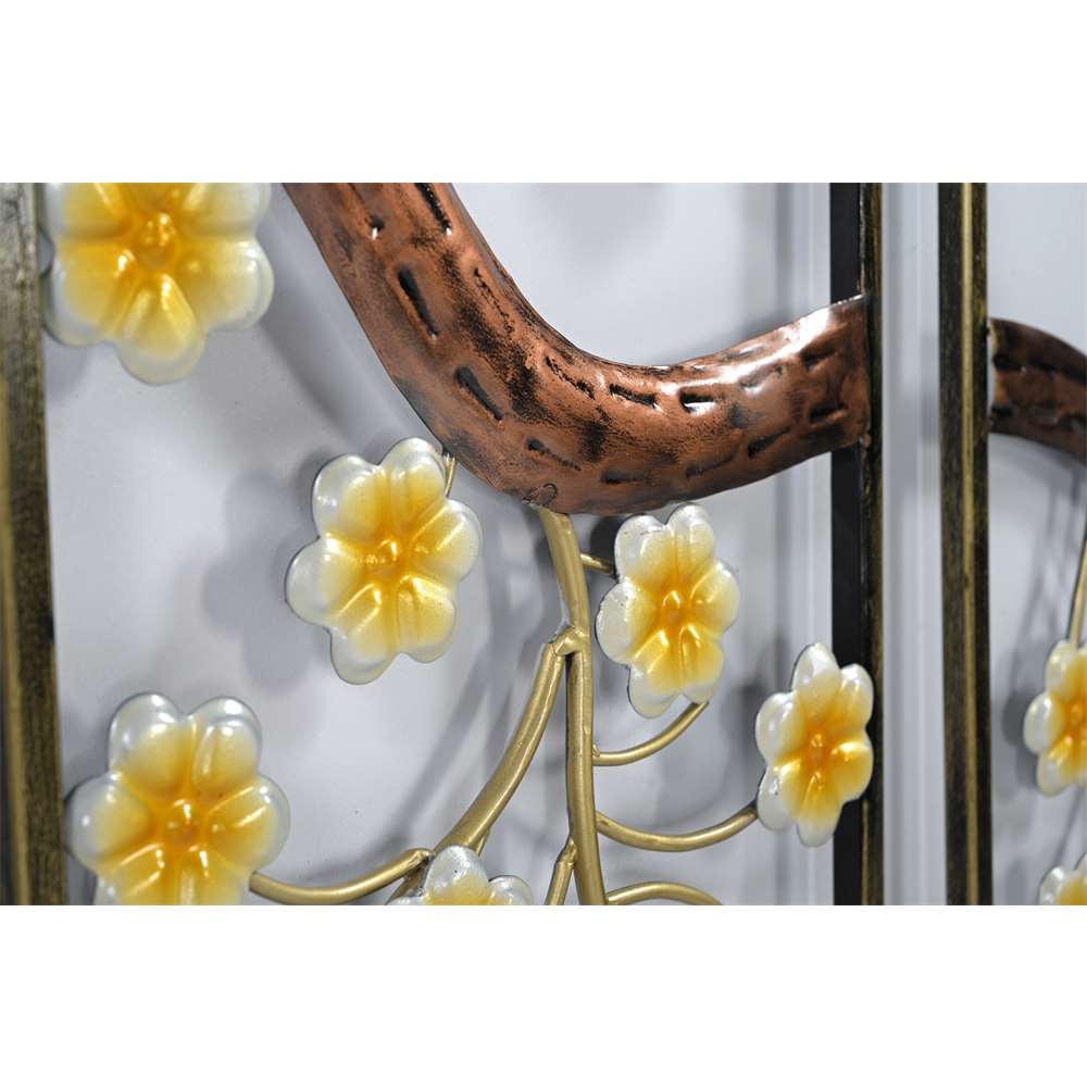 Set of 3 Cherry Blossom Tree Panel Wall Art in Gold and Yellow 92 x 3 x 95 cm