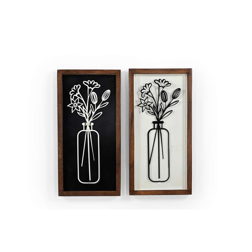 Ensemble de 2 impressions encadrées : vase bicolore minimaliste et décoration murale florale