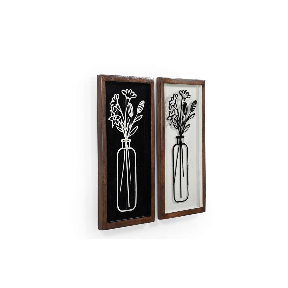 Ensemble de 2 impressions encadrées : vase bicolore minimaliste et décoration murale florale