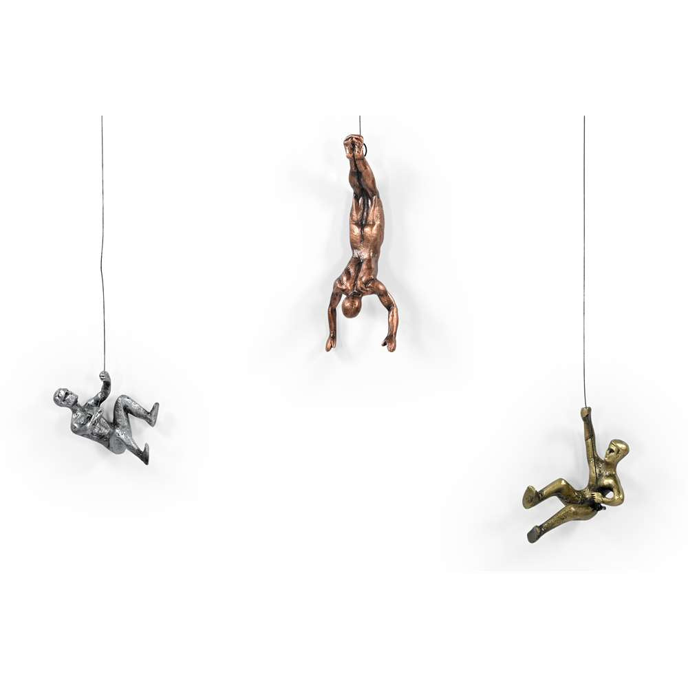 Men Climbing Wall Sculpture (Set of 3), Made of Iron - Perfect Home Decor, Gift, Handmade and Finished in Copper, Bronze, and Silver Colour.