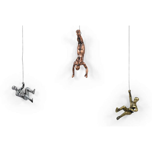 Sculpture murale d'escalade pour hommes (ensemble de 3), en fer - Décoration d'intérieur parfaite, cadeau, fait à la main et fini en cuivre, bronze et argent.