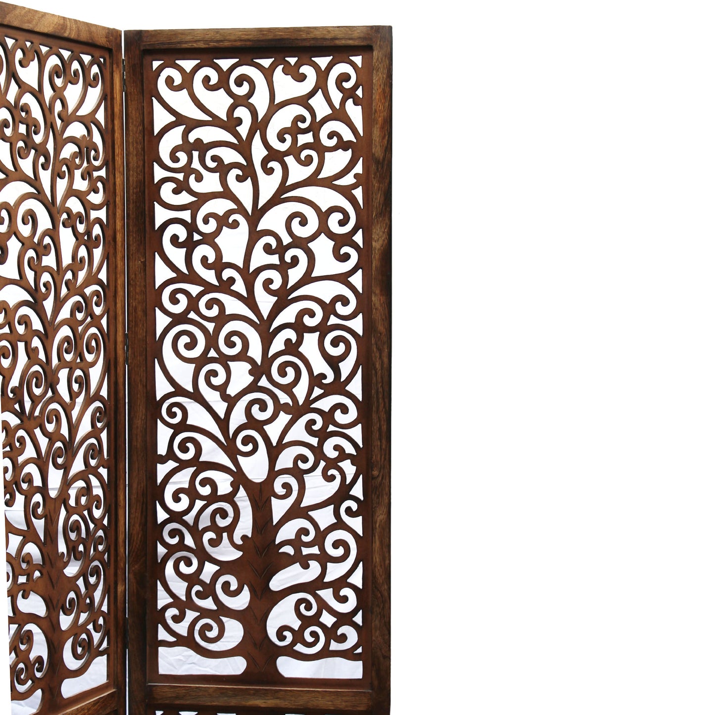 Handmade 5-Panel Floral Mango Wood Room Divider – Privacy Screen 228×180 cm, Brown