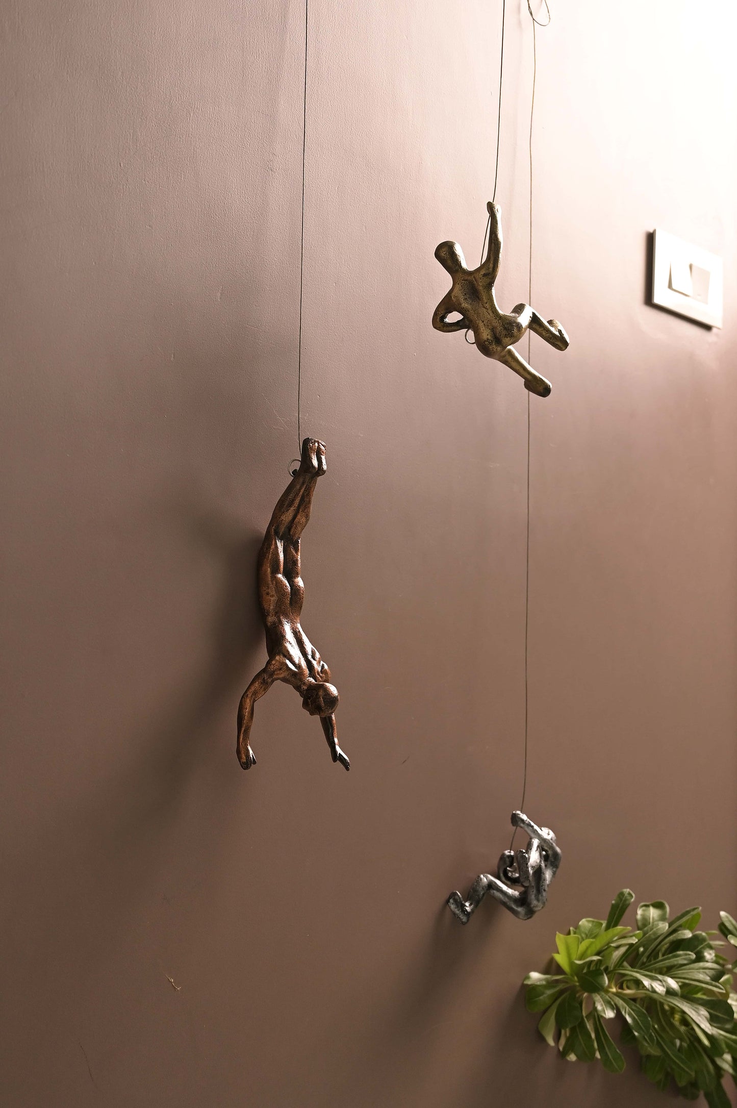 Men Climbing Wall Sculpture (Set of 3), Made of Iron - Perfect Home Decor, Gift, Handmade and Finished in Copper, Bronze, and Silver Colour.