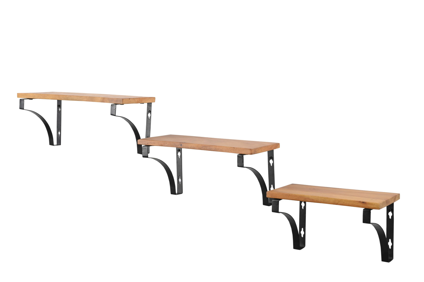 Rustikales Industrie-Wandregal-Set – Schwebende Regale aus Holz und Metall (3er-Set)