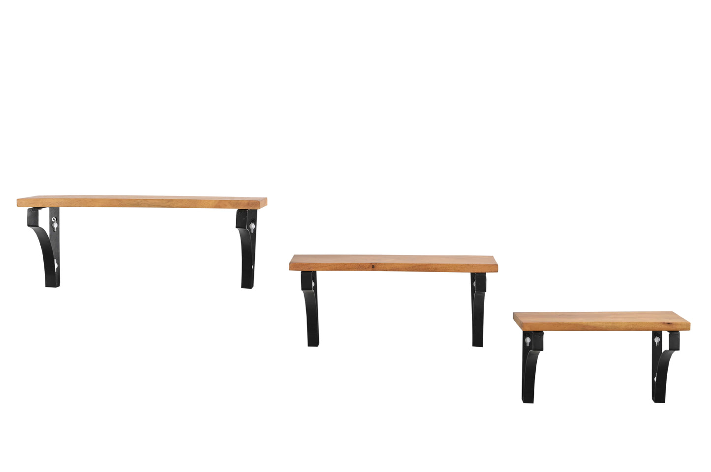 Rustikales Industrie-Wandregal-Set – Schwebende Regale aus Holz und Metall (3er-Set)