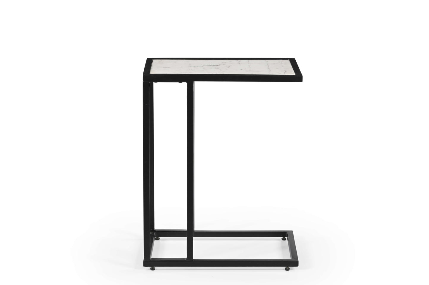 Modern Minimalist Side Table – White Marble Top & Black Metal Frame