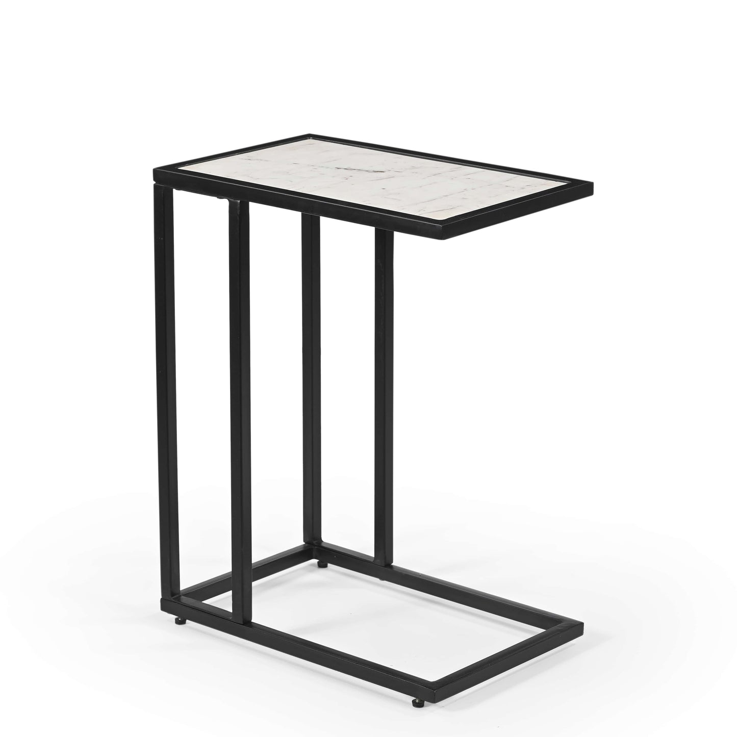 Modern Minimalist Side Table – White Marble Top & Black Metal Frame