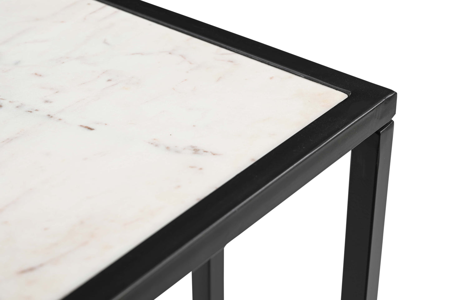 Modern Minimalist Side Table – White Marble Top & Black Metal Frame