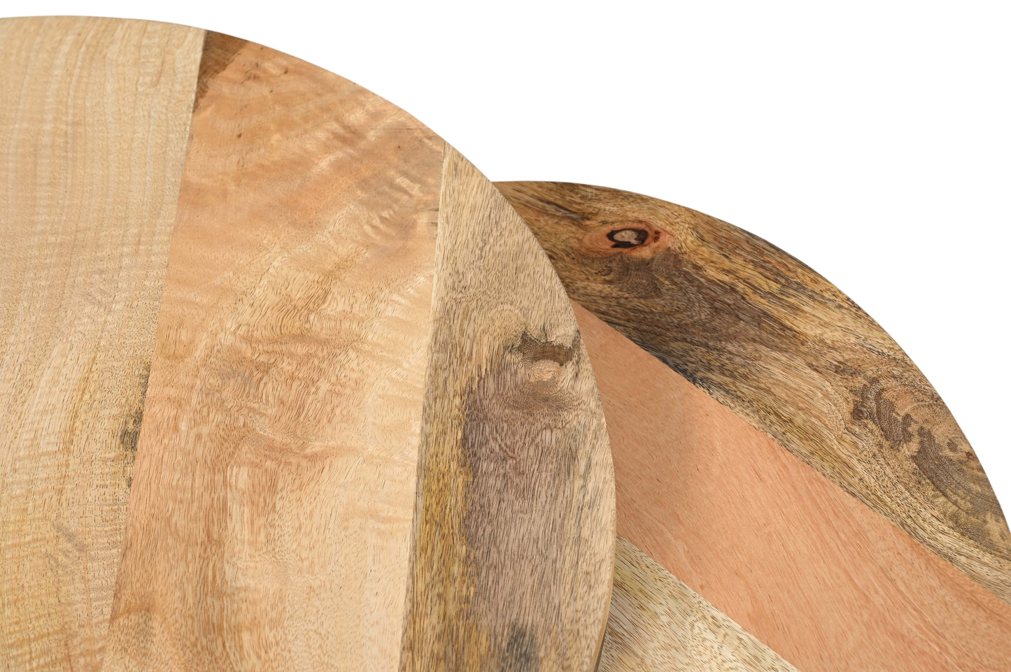 Rustikale runde Beistelltische aus Holz – 2er-Set mit industriellen Metallbeinen