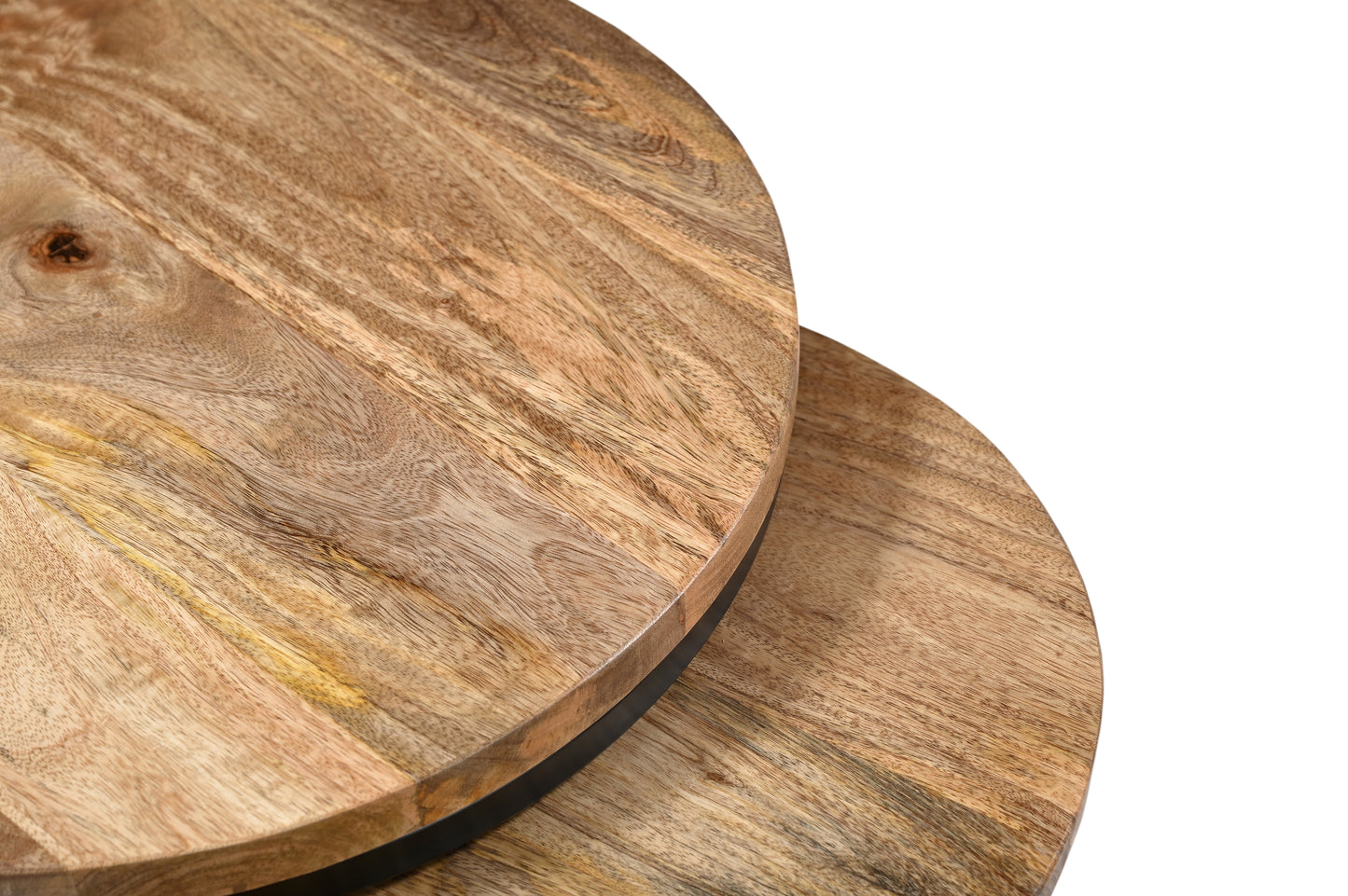 iAnanas Set of 2 Round Coffee Tables, Handmade Mango Wood Top and Iron Frame, Natural Finish, Modern, Industrial Minimalist Design for Living Room, Office - 50x50x43, 40x40x38 cm