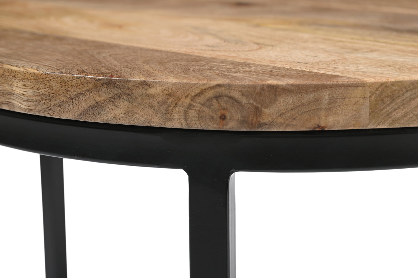 iAnanas Set of 2 Round Coffee Tables, Handmade Mango Wood Top and Iron Frame, Natural Finish, Modern, Industrial Minimalist Design for Living Room, Office - 50x50x43, 40x40x38 cm