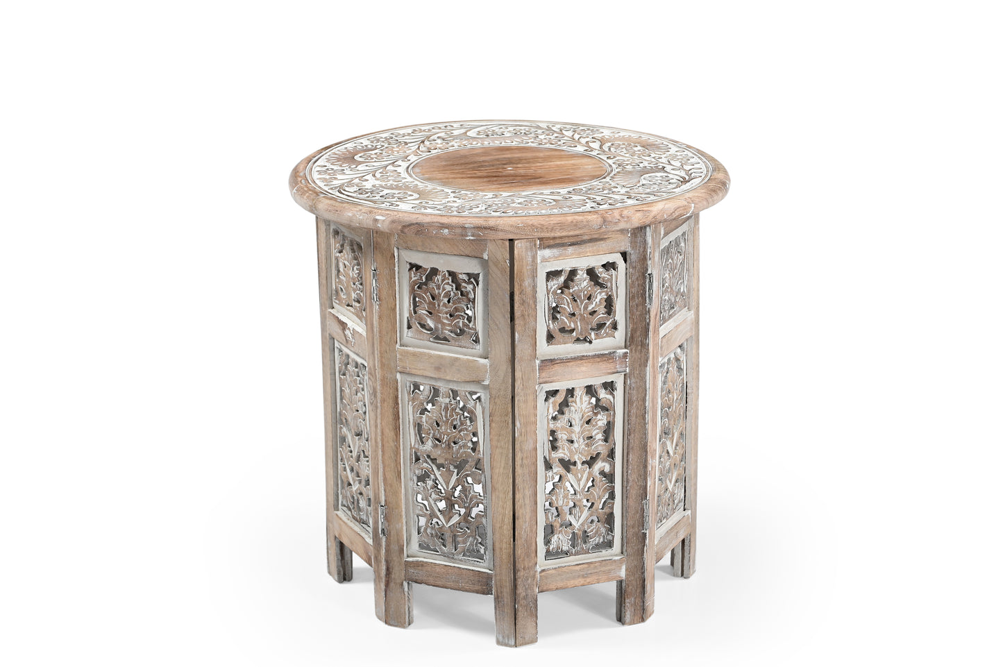 Small Rustic Coffee Table - Handmade Mango Wood Side Table with Whitewashed Finish, Vintage Solid Wood Side Table for Living Room or Bedroom - 45x45x45 cm
