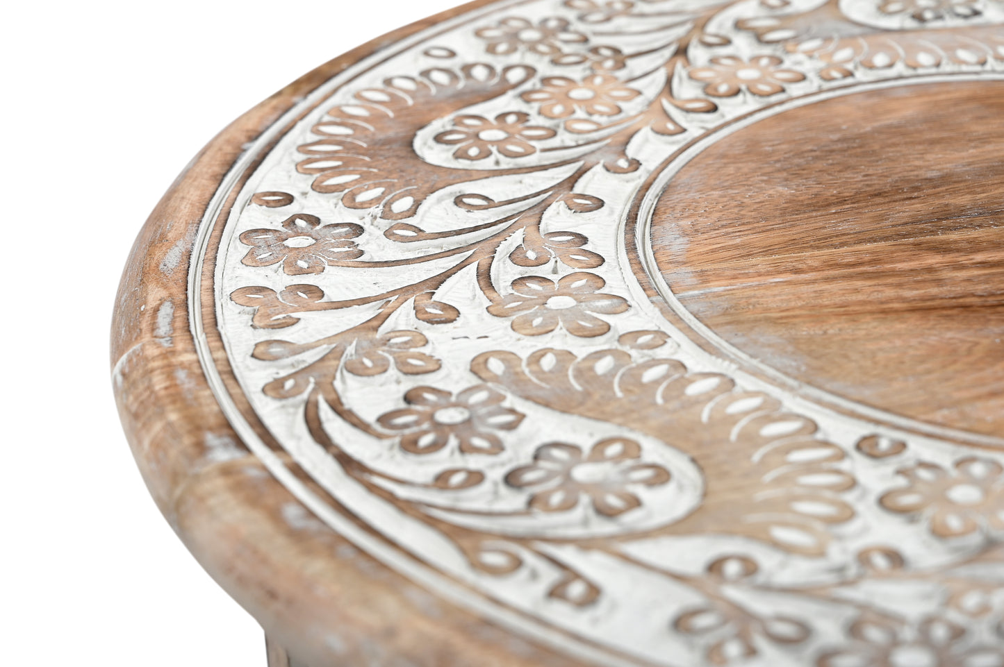 Small Rustic Coffee Table - Handmade Mango Wood Side Table with Whitewashed Finish, Vintage Solid Wood Side Table for Living Room or Bedroom - 45x45x45 cm