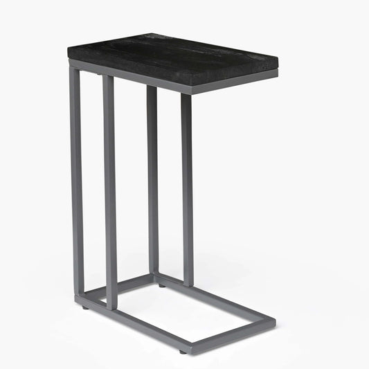 Ebenholzschwarzer Industrie-Beistelltisch – C-förmig mit Metallrahmen