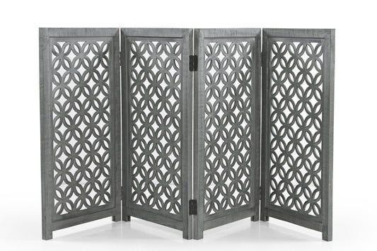 Handgefertigtes Hundegitter aus Mangoholz – freistehendes 4-teiliges Haustiergitter, grau, faltbarer Sicherheitszaun und Kaminschutz für Hunde, Katzen und Kinder – 180 x 2 x 84 cm Marudhara