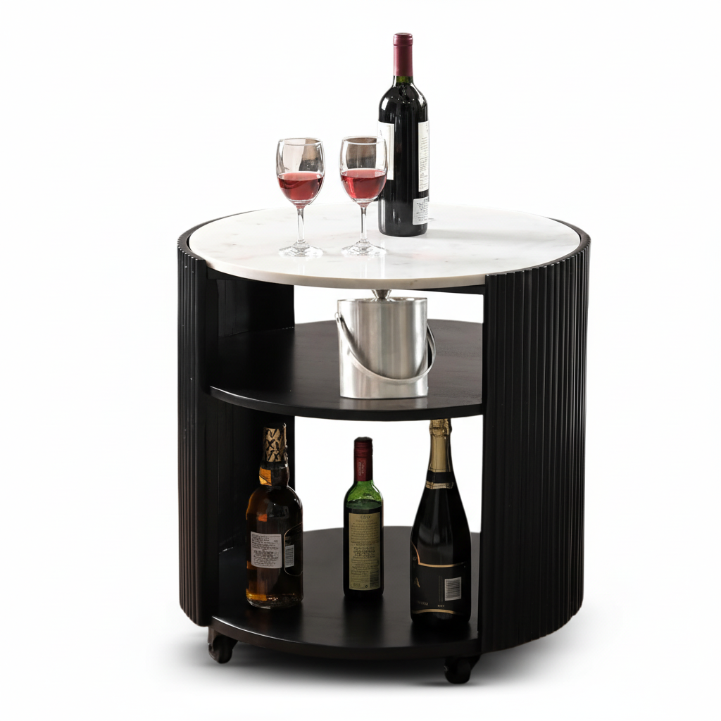 Beistelltisch und Barwagen Marmor Rund: Luxus Rolltisch iAnanas