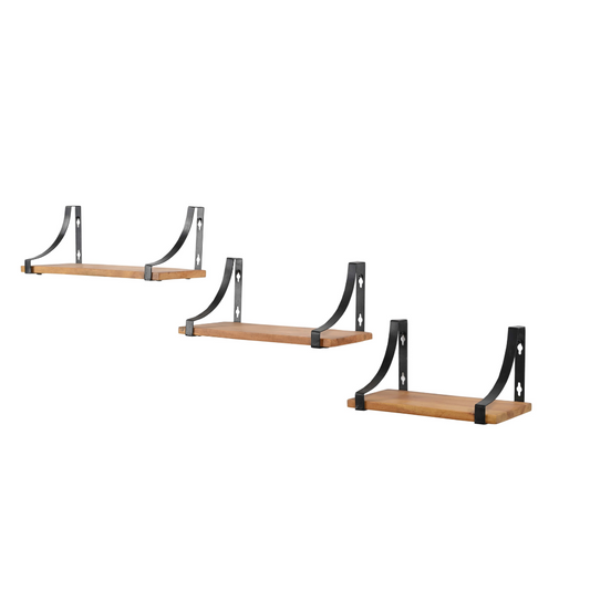 Wandregal Set aus Holz – Modernes minimalistisches 3-teiliges Regal mit Metallhalterungen Marudhara