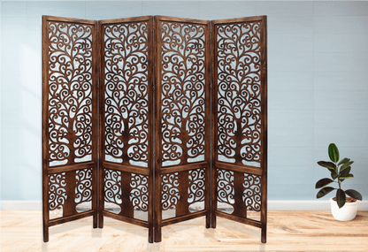 Handgefertigter Sichtschutz aus Holz – Raumteiler mit 4 Paneelen aus Mangoholz iAnanas