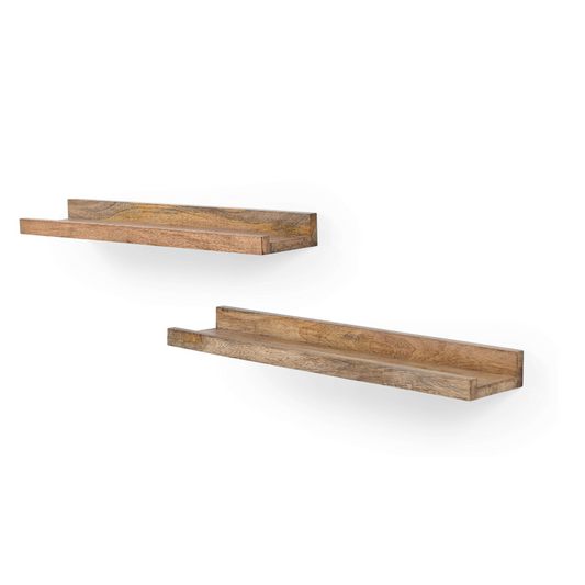 Rustic Floating Wooden Shelves – Set of 2 Wall-Mounted Shelves with Metal Brackets Marudhara