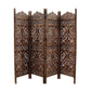 Handgefertigter Paravent aus Mangoholz und MDF mit floralen Motiven, 4-teilig, platzsparend, dekorativer Sichtschutz für Wohnzimmer, Schlafzimmer, Büro &amp; Balkon, 187x2x180 cm, Braun