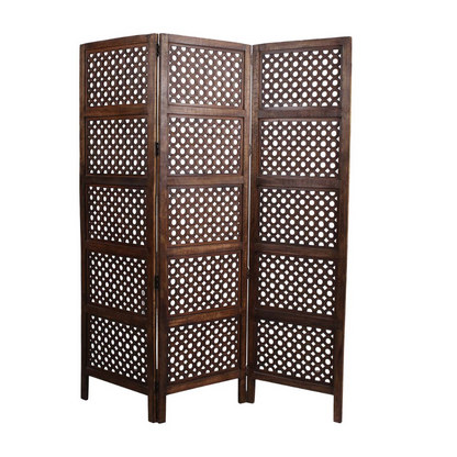 Handgefertigter Raumteiler aus Holz mit geometrischem Muster Marudhara