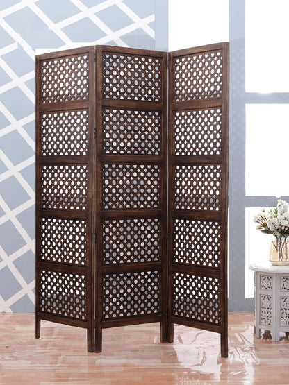 Handgefertigter Raumteiler aus Holz mit geometrischem Muster Marudhara