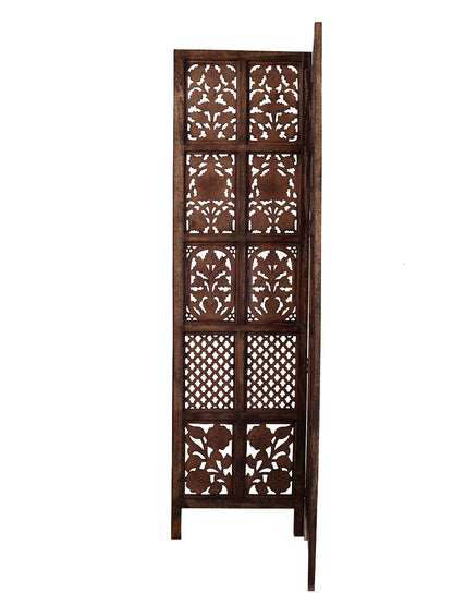 Raumteiler Holz – Handgefertigter 3-Panel Mangoholz Paravent (150×180 cm) Marudhara