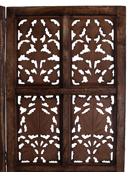 Raumteiler Holz – Handgefertigter 3-Panel Mangoholz Paravent (150×180 cm) Marudhara