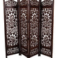 Handgefertigter Paravent aus Mangoholz und MDF mit floralen Motiven, 4-teilig, platzsparend, dekorativer Sichtschutz für Wohnzimmer, Schlafzimmer, Büro &amp; Balkon, 203x2x180 cm, Braun