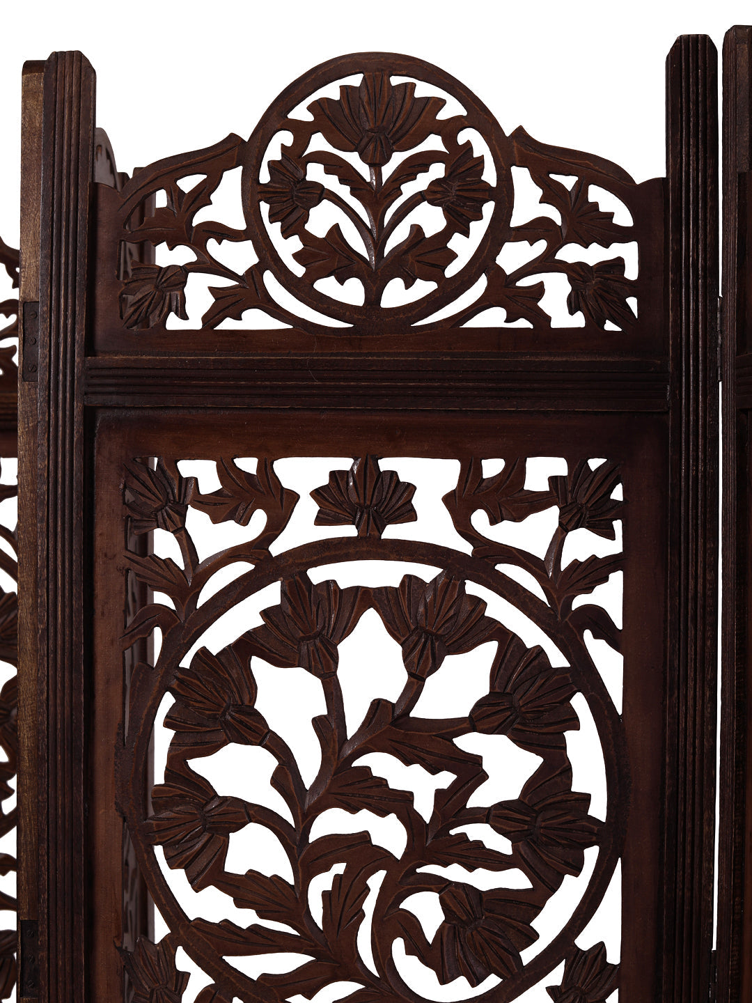 Raumteiler aus Mangoholz – 5-teiliger Paravent mit floralem Muster iAnanas