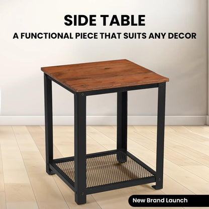 Moderner Beistelltisch aus Mangoholz mit Metallgestell auf hellem Holzfußboden, iAnanas Möbel