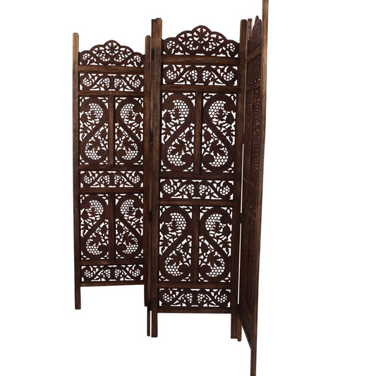 Raumteiler Holz – Handgefertigter 3-Panel Paravent mit floralem Design Marudhara